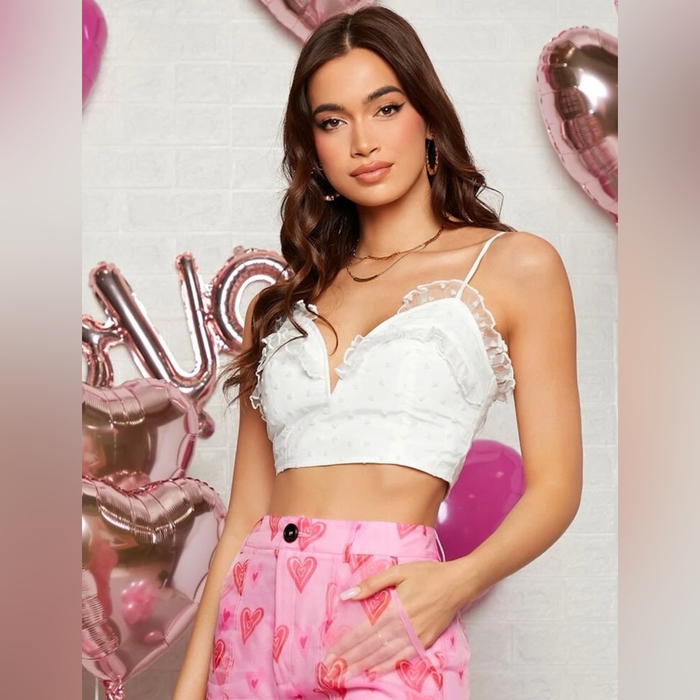 NWT Heart Lace Ruffle Top